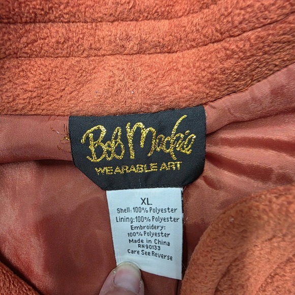 Bob Mackie Wearable Art Fleece Jacket Embroidered Floral Orange XL - Picture 3 of 6